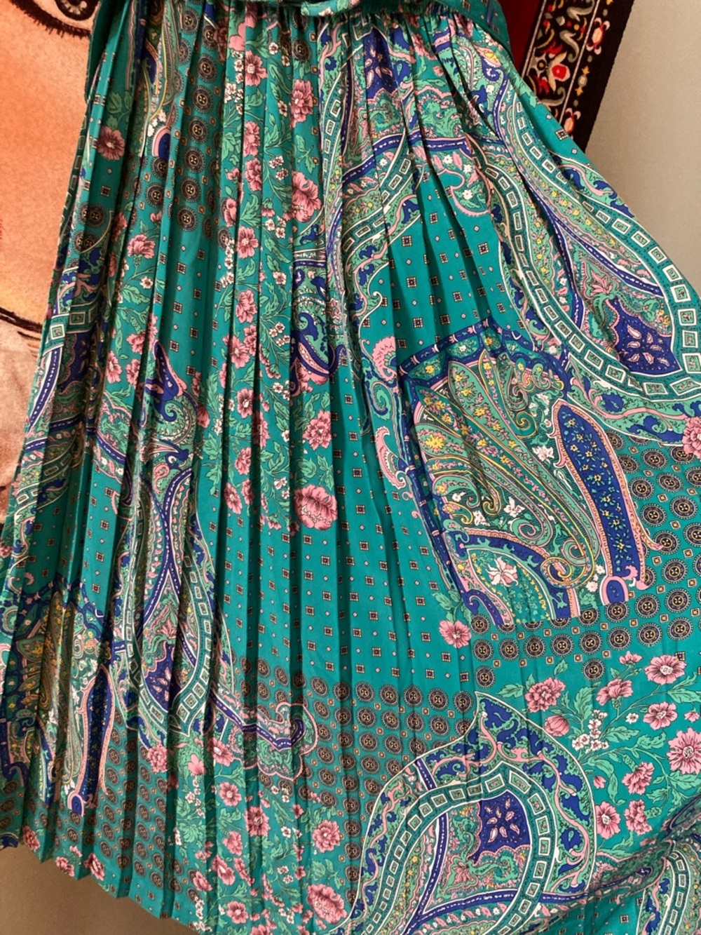 Vintage Classics by Leslie Fay Belted Dress Teal Paisley Print Belted Midi - Picture 4 of 5